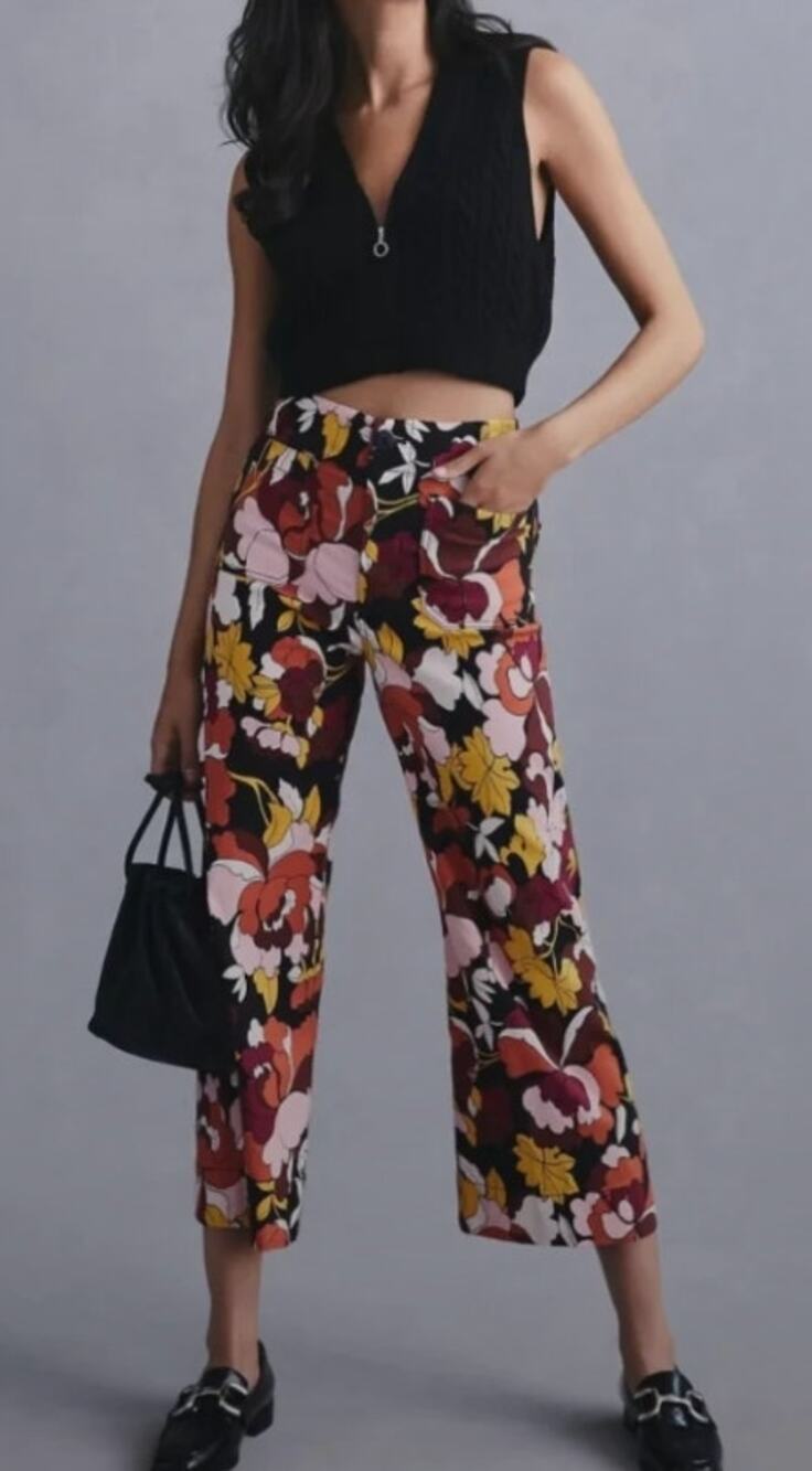 Maeve Pants 25 The Colette Wide Leg Cropped Floral Colorful Summer Boho Casual